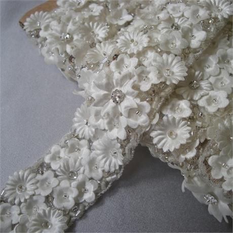Ivory and Crystal Flower Trim Image 1