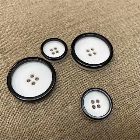Italian White and Black Colour Edge 4-Hole Button Image 1