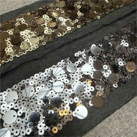 Sequinned Embroidered Tulle Trim Image 1