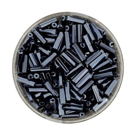 GUNMETAL GLASS BUGLE BEADS 6MM 15G Image 1
