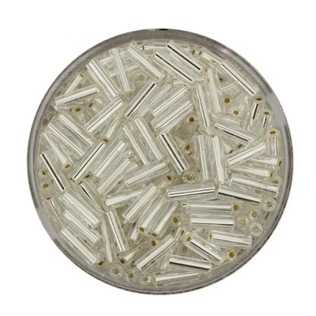 SILVER GLASS BUGLE BEADS 6MM 15G Image 1