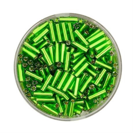 GREEN GLASS BUGLE BEADS 6MM 15G Image 1