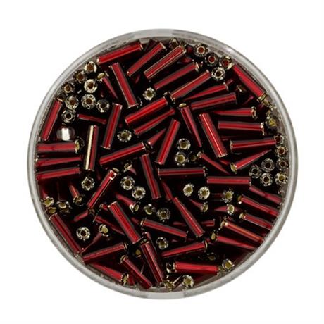 RED GLASS BUGLE BEADS 6MM 15G Image 1