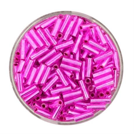 FUCHSIA GLASS BUGLE BEADS 6MM 15G Image 1