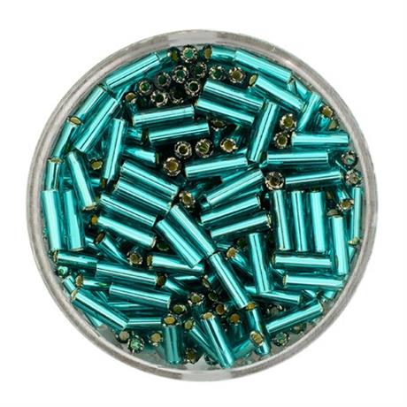 TURQUOISE GLASS BUGLE BEADS 6MM 15G Image 1