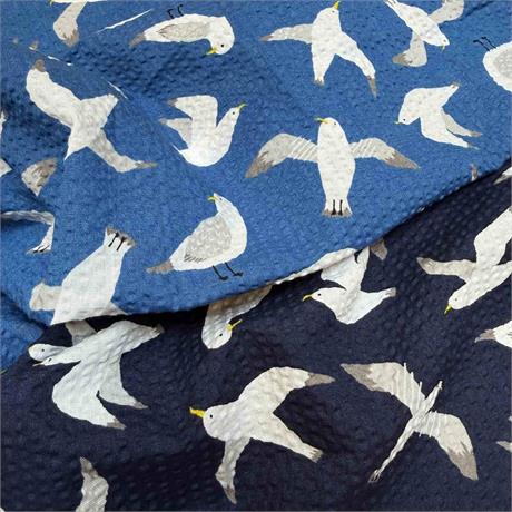 Japanese gull print seersucker. Image 1