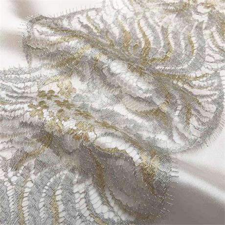 Fine French Metallic Double Scallop Lace Image 1