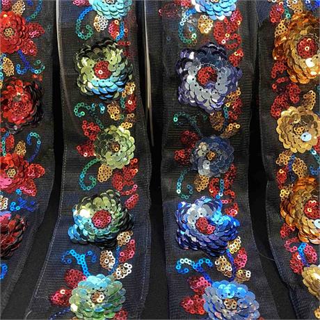 Floral Sequinned Tulle Trim Image 1