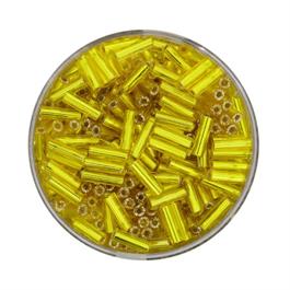 YELLOW GLASS BUGLE BEADS 6MM 15G thumbnail