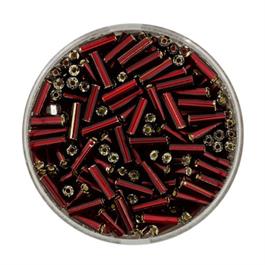 RED GLASS BUGLE BEADS 6MM 15G thumbnail