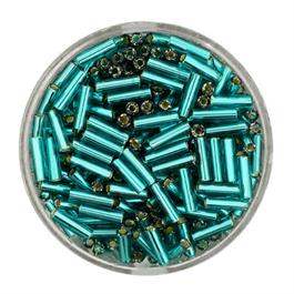 TURQUOISE GLASS BUGLE BEADS 6MM 15G thumbnail